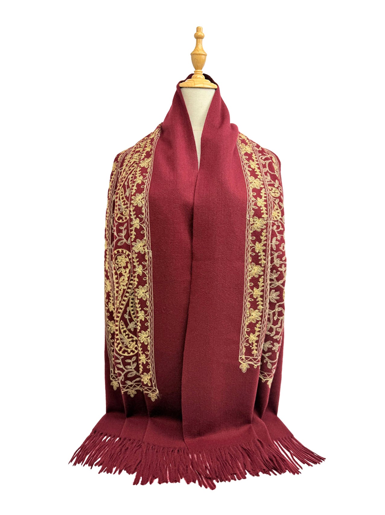 SF25185-229 Golden Embroidered Paisley Printing Scarf with Tassels