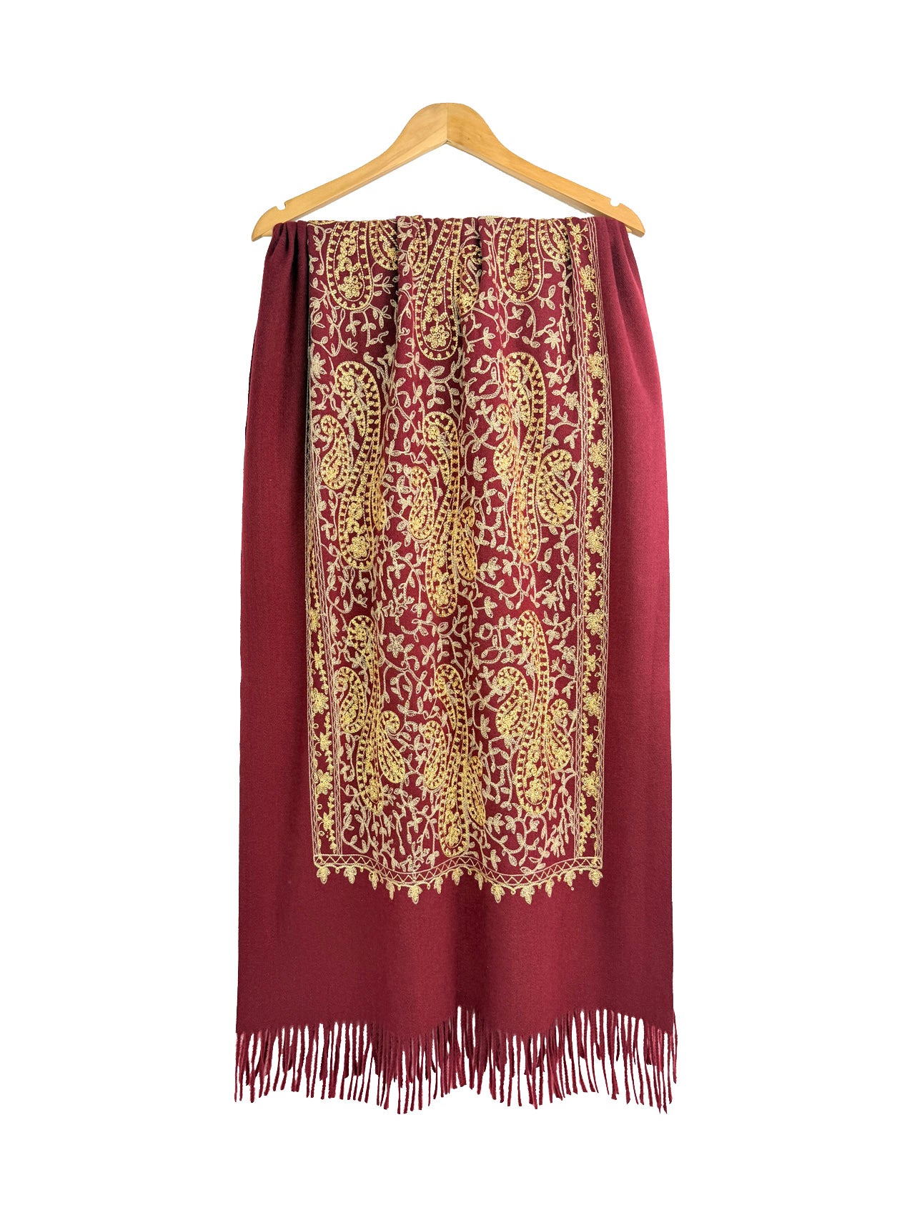 SF25185-229 Golden Embroidered Paisley Printing Scarf with Tassels