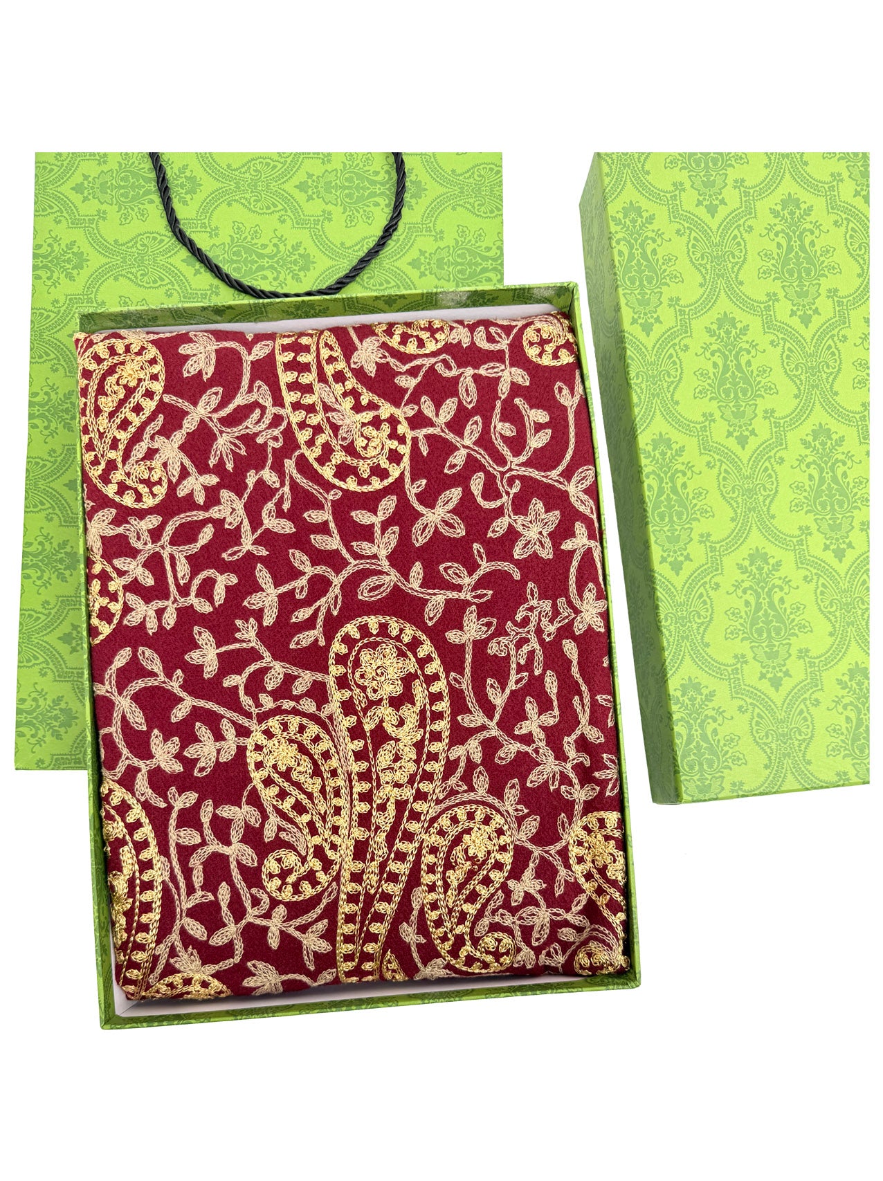 SF25185-229 Golden Embroidered Paisley Printing Scarf with Tassels