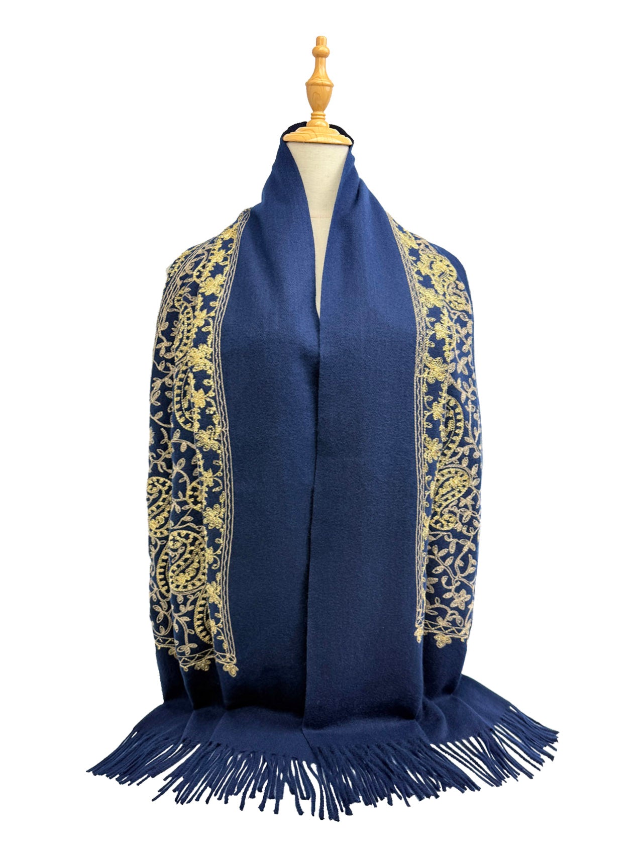 SF25185-229 Golden Embroidered Paisley Printing Scarf with Tassels
