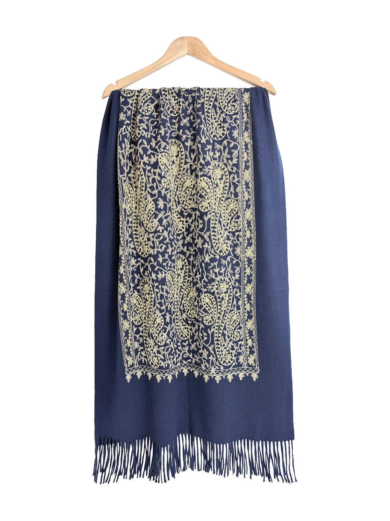 SF25185-229 Golden Embroidered Paisley Printing Scarf with Tassels
