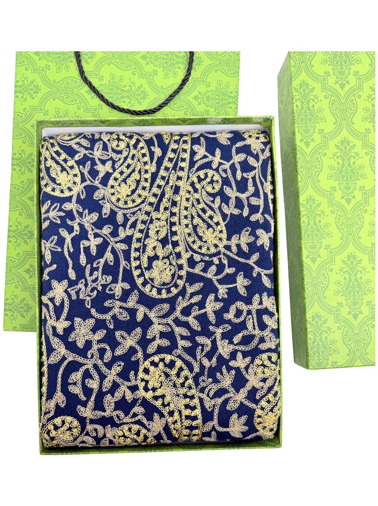 SF25185-229 Golden Embroidered Paisley Printing Scarf with Tassels