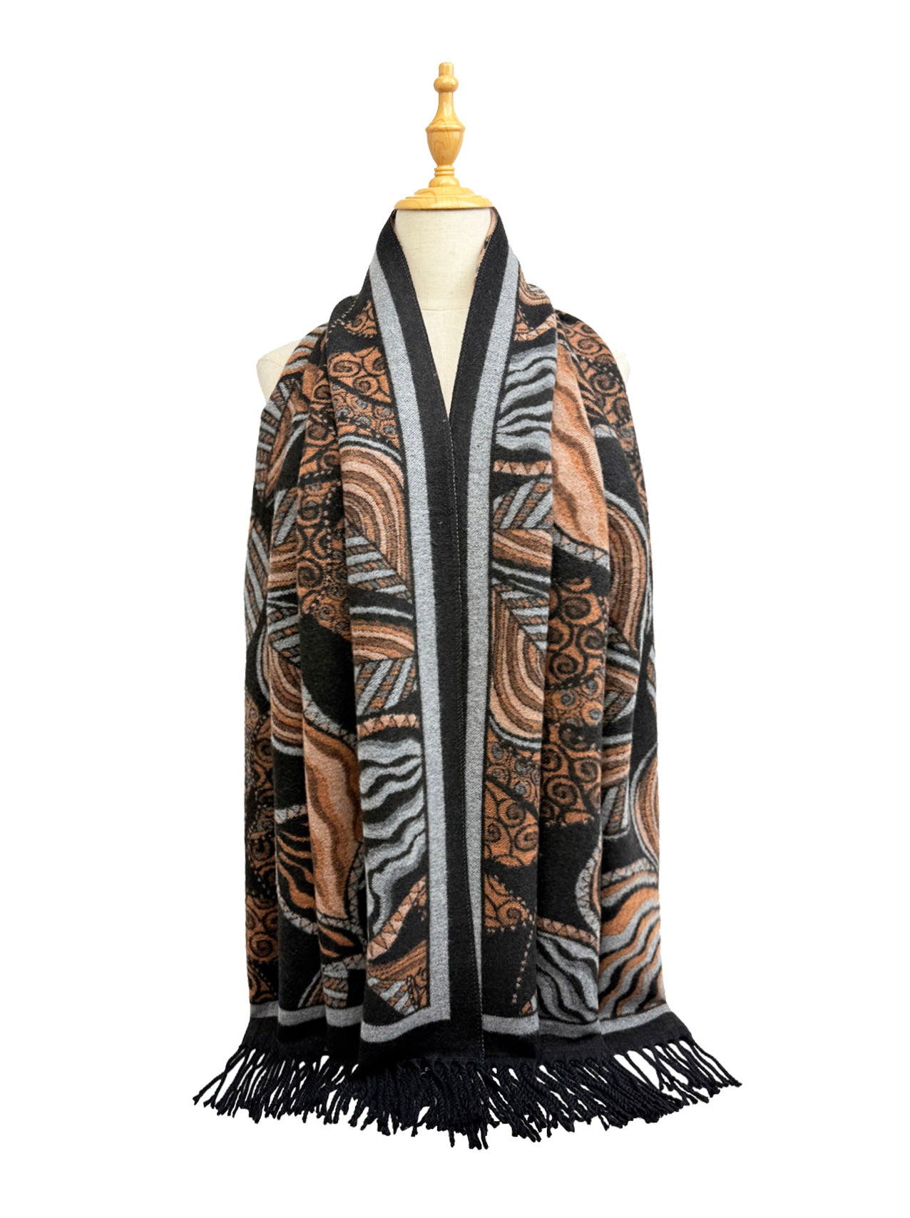 SF25190-248 Assorted Leaves Printing Scarf with Tassels
