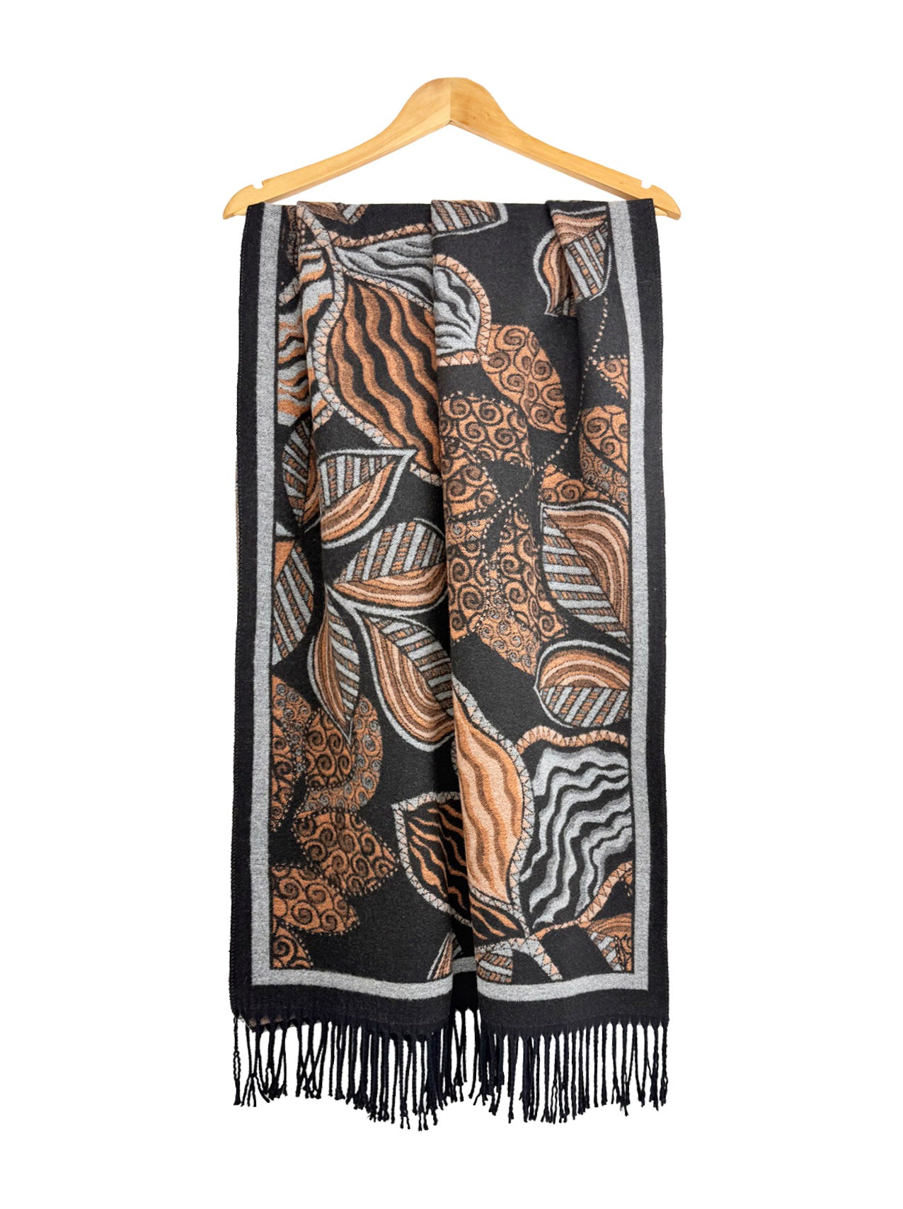 SF25190-248 Assorted Leaves Printing Scarf with Tassels