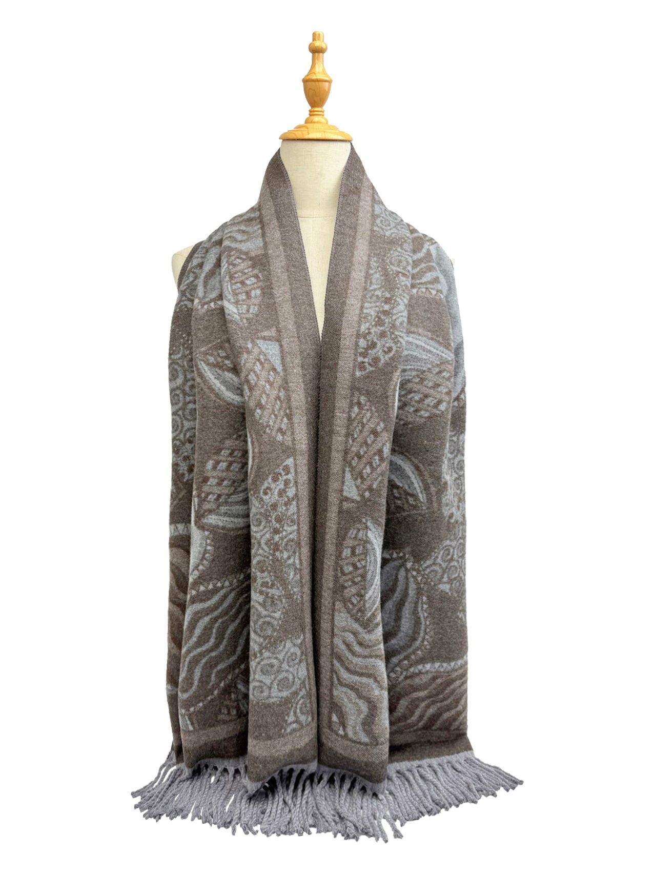 SF25190-248 Assorted Leaves Printing Scarf with Tassels