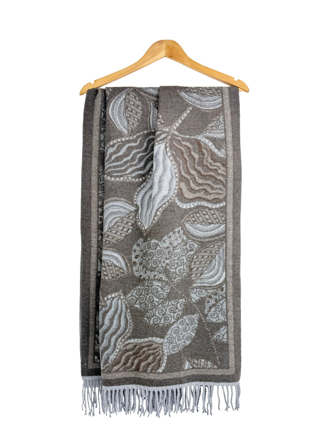 SF25190-248 Assorted Leaves Printing Scarf with Tassels