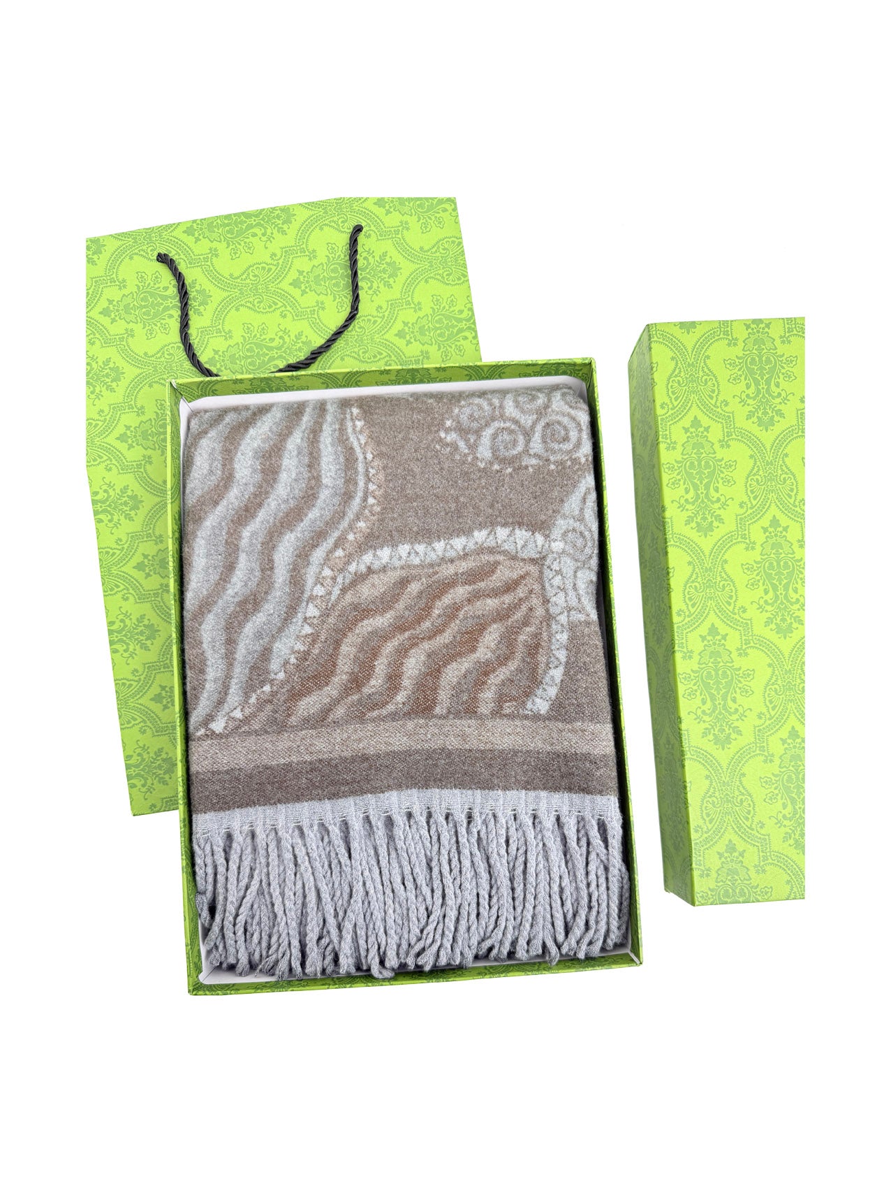SF25190-248 Assorted Leaves Printing Scarf with Tassels