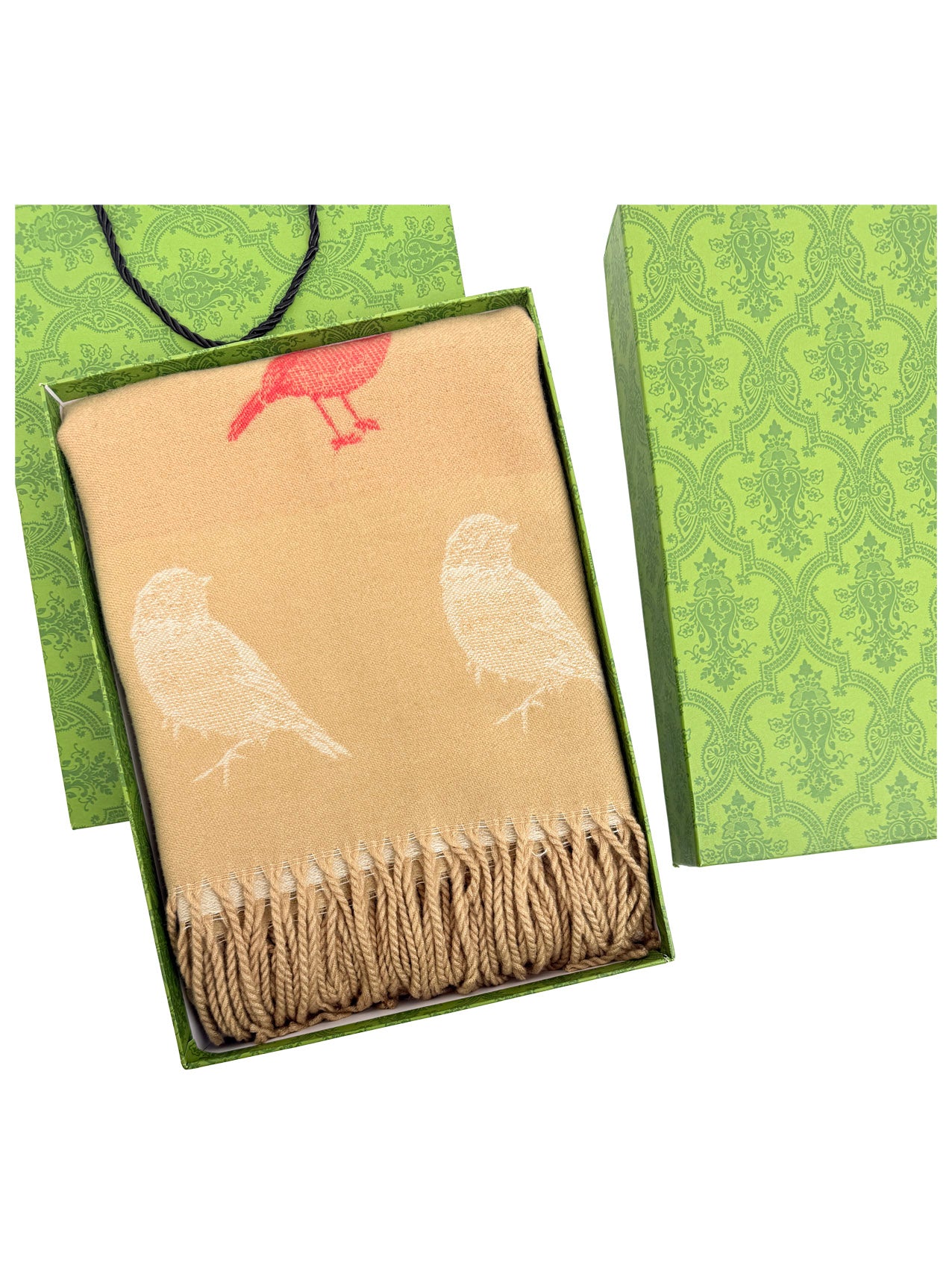 SF25190-250 Robin Bird Printing Reversible Scarf with Tassels