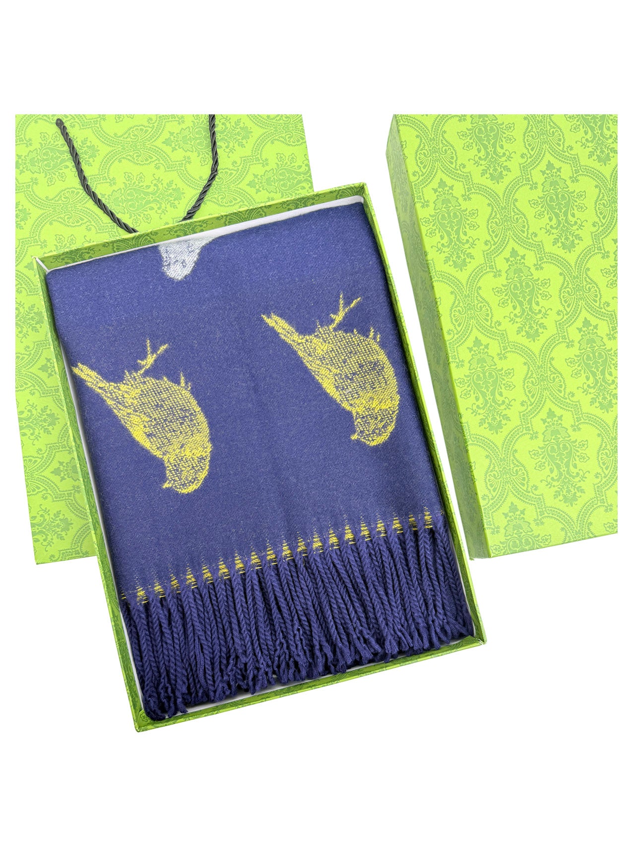 SF25190-250 Robin Bird Printing Reversible Scarf with Tassels