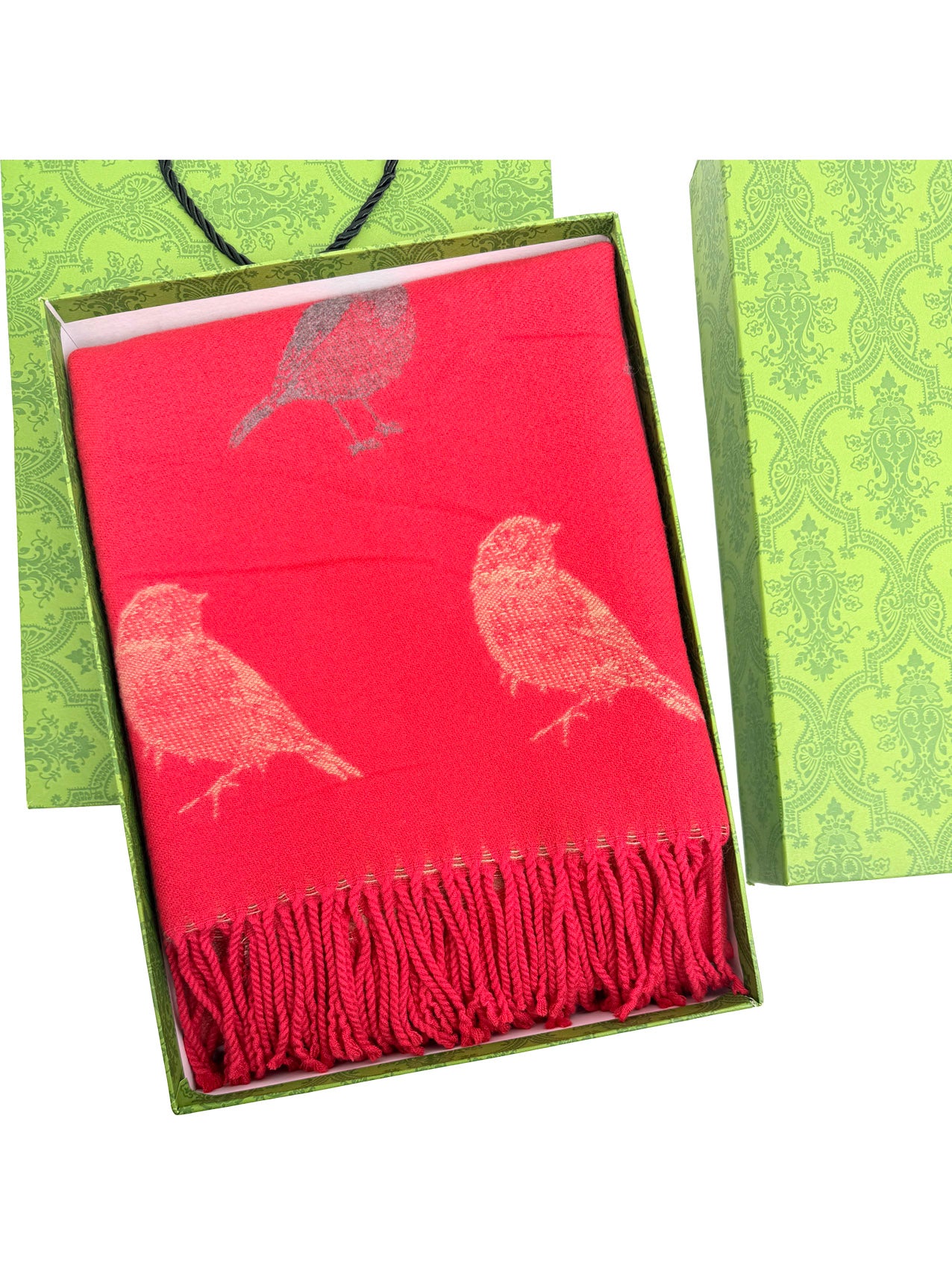 SF25190-250 Robin Bird Printing Reversible Scarf with Tassels