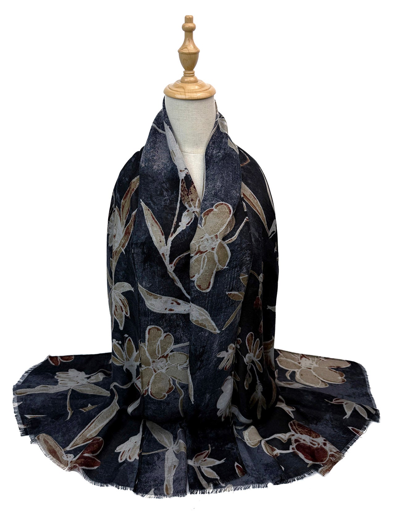 SF26090-424 Vintage Flower and Leaves Print Scarf