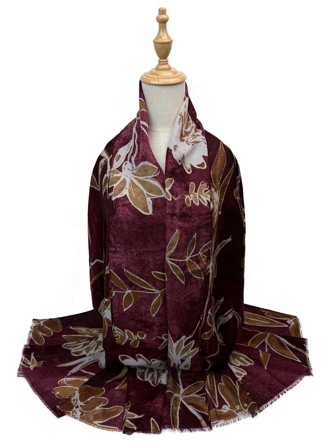 SF26090-424 Vintage Flower and Leaves Print Scarf
