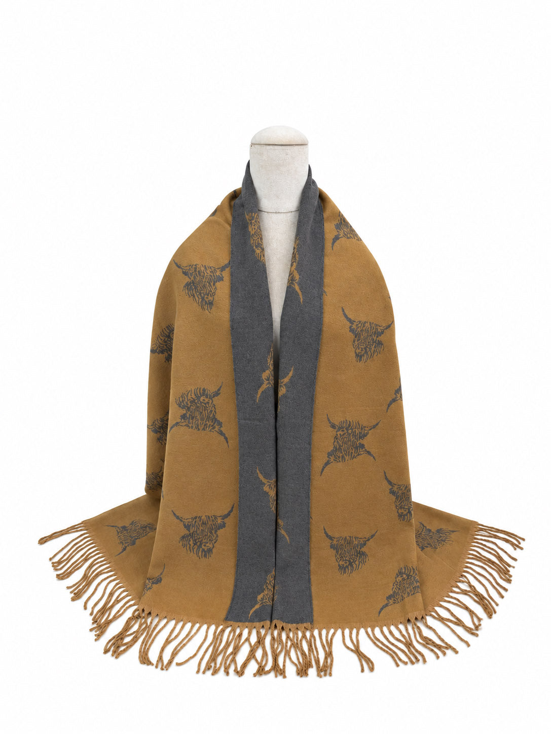 SF26200-442 Cashmere Blend Highland Cow Print Scarf