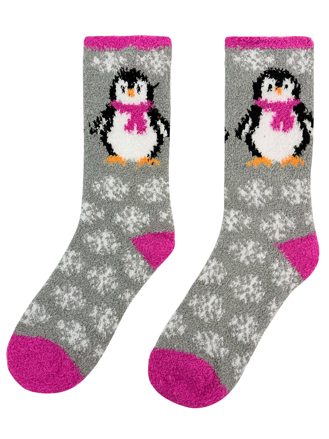 SK-36 Snowflakes & Penguin Pattern Fluffy Socks