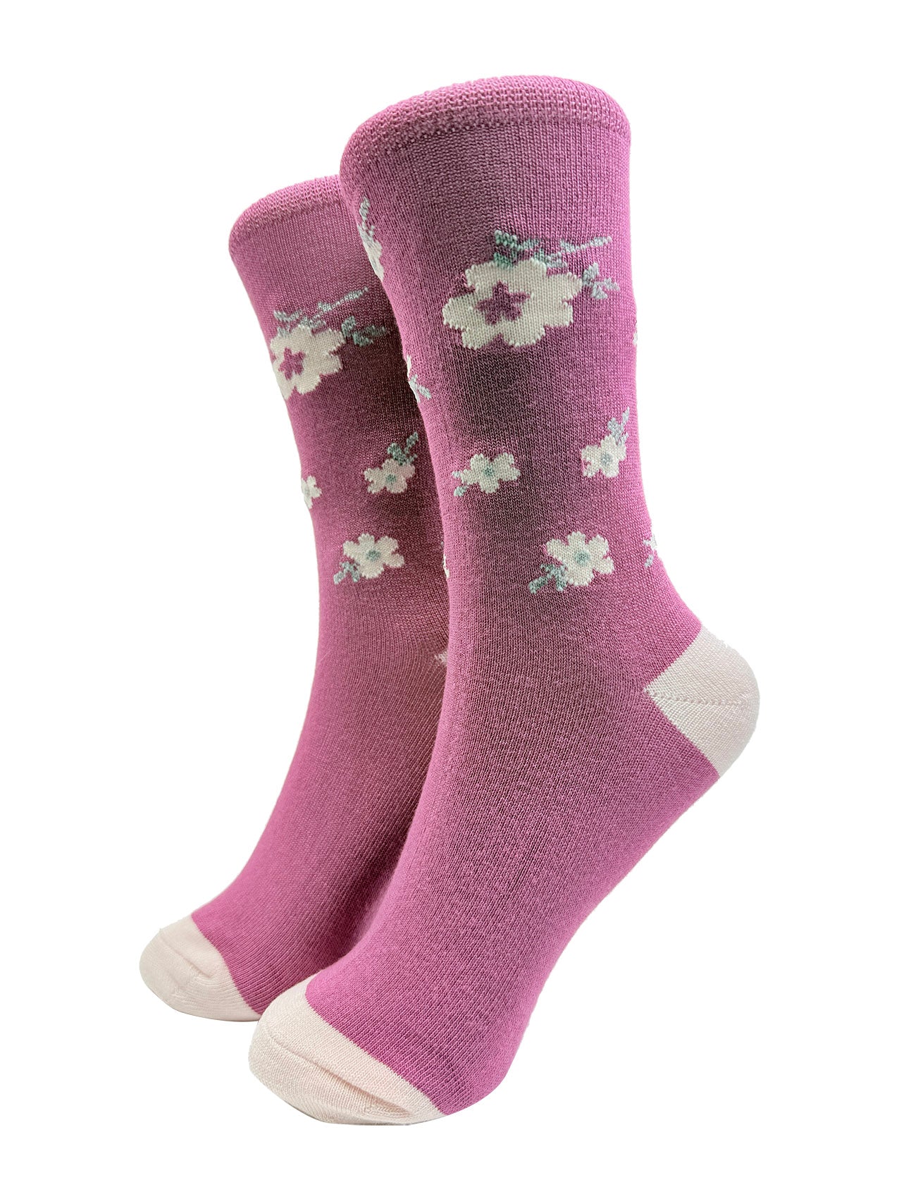 SK-38 White Flowers Print Bamboo Socks