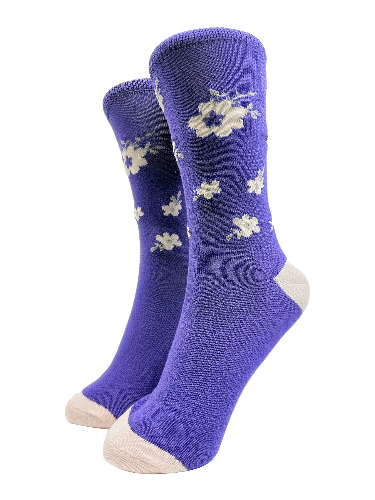SK-38 White Flowers Print Bamboo Socks