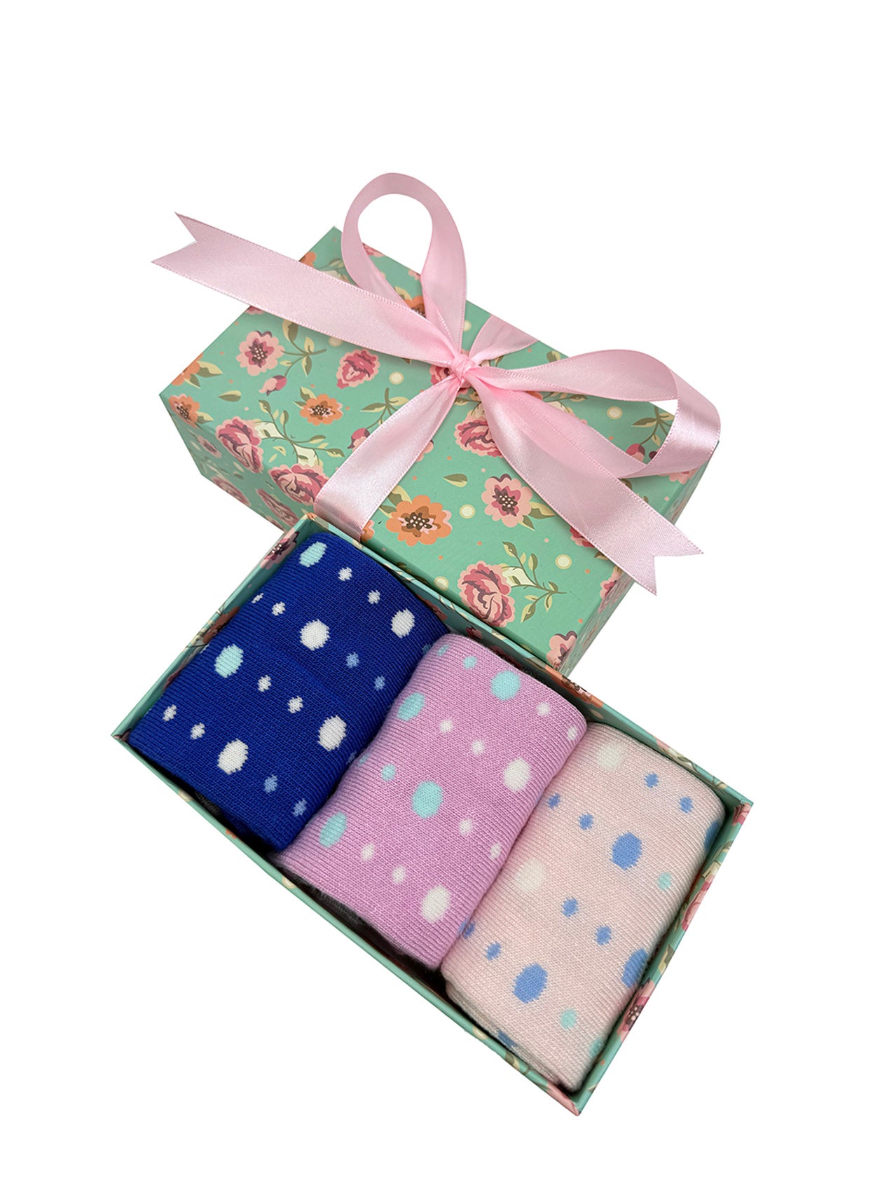 SK-40 A Gift Box of 3 Pairs of Polka Dot Print Bamboo Socks