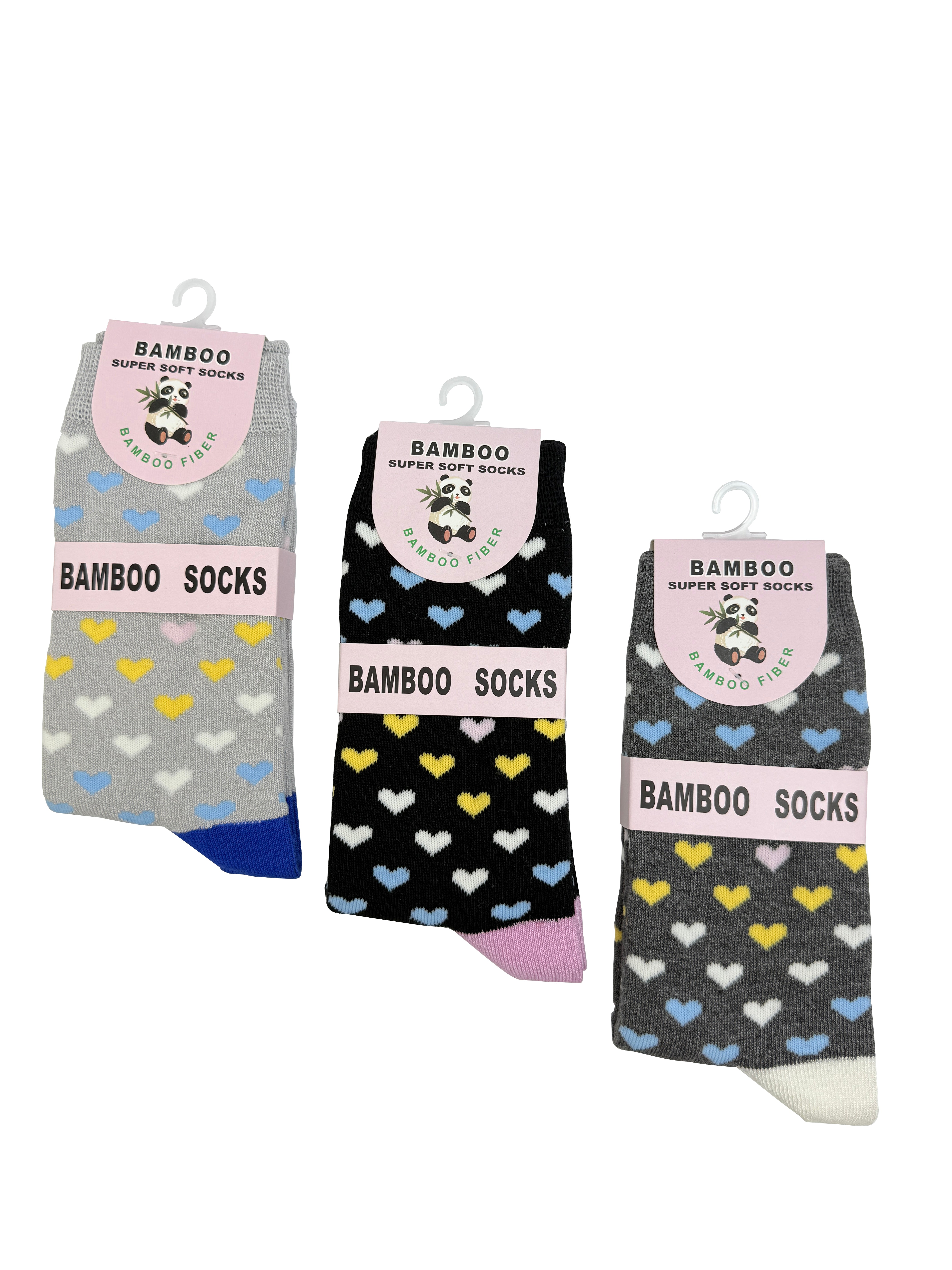 SK-41 A Gift Box of 3 Pairs of Colourful Hearts Print Bamboo Socks