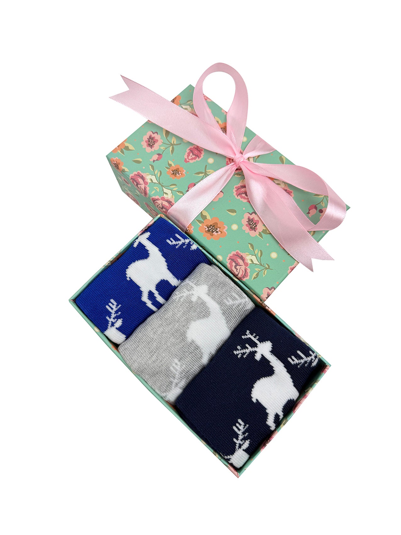 SK-42 A Gift Box of 3 Pairs of Reindeer Print Bamboo Socks