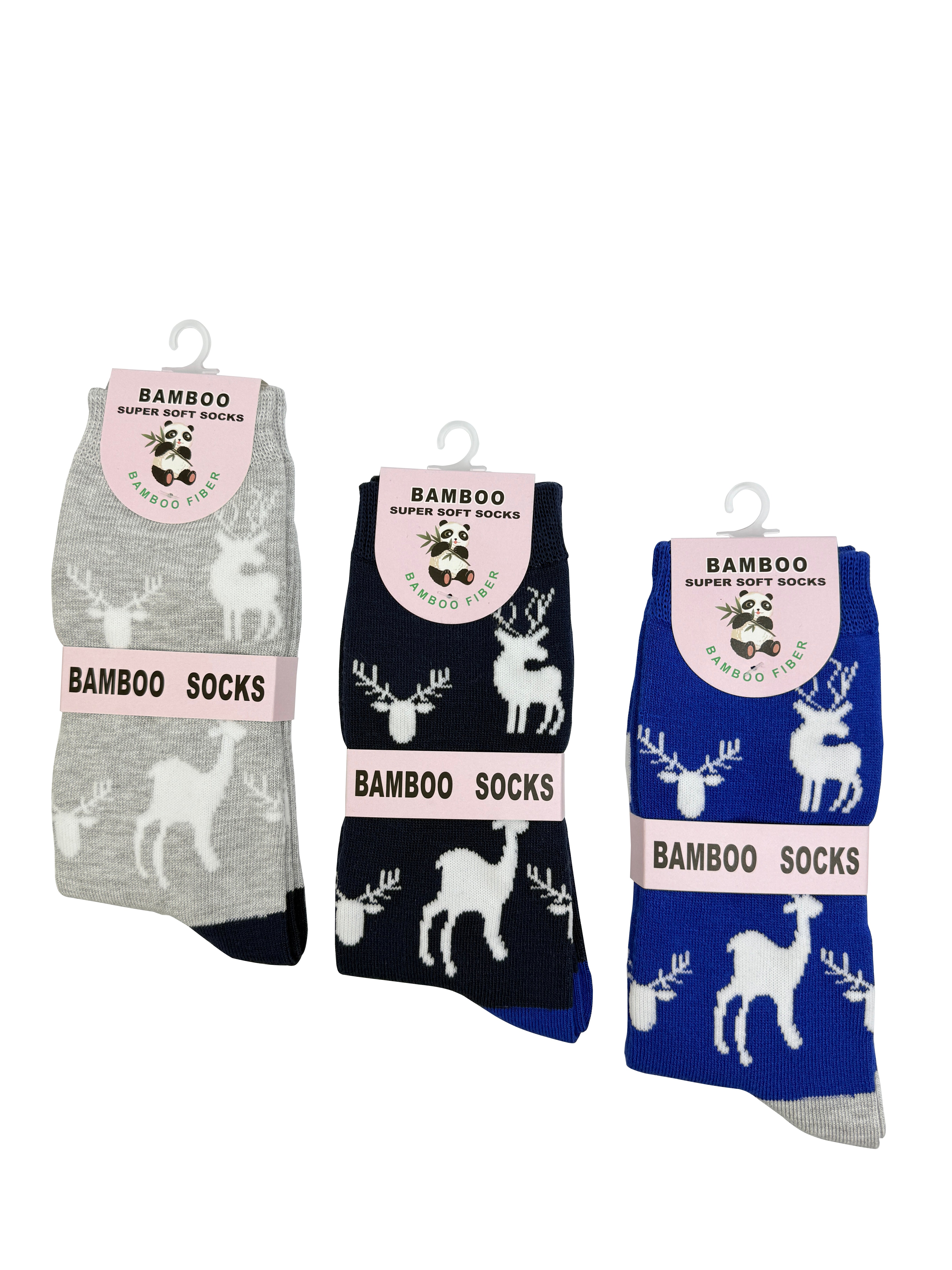 SK-42 A Gift Box of 3 Pairs of Reindeer Print Bamboo Socks