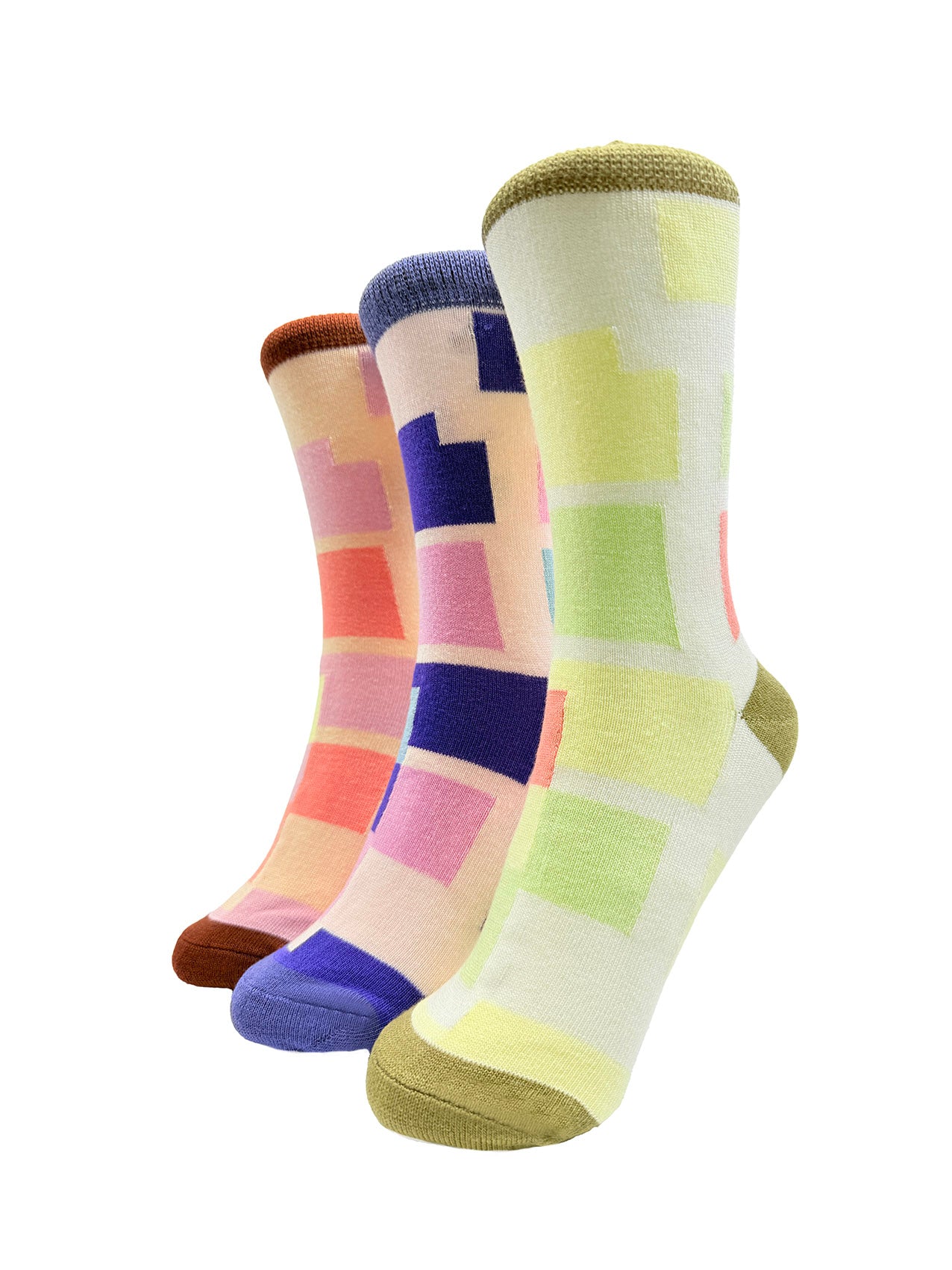 SK-46 Colourful Squares Print Bamboo Socks