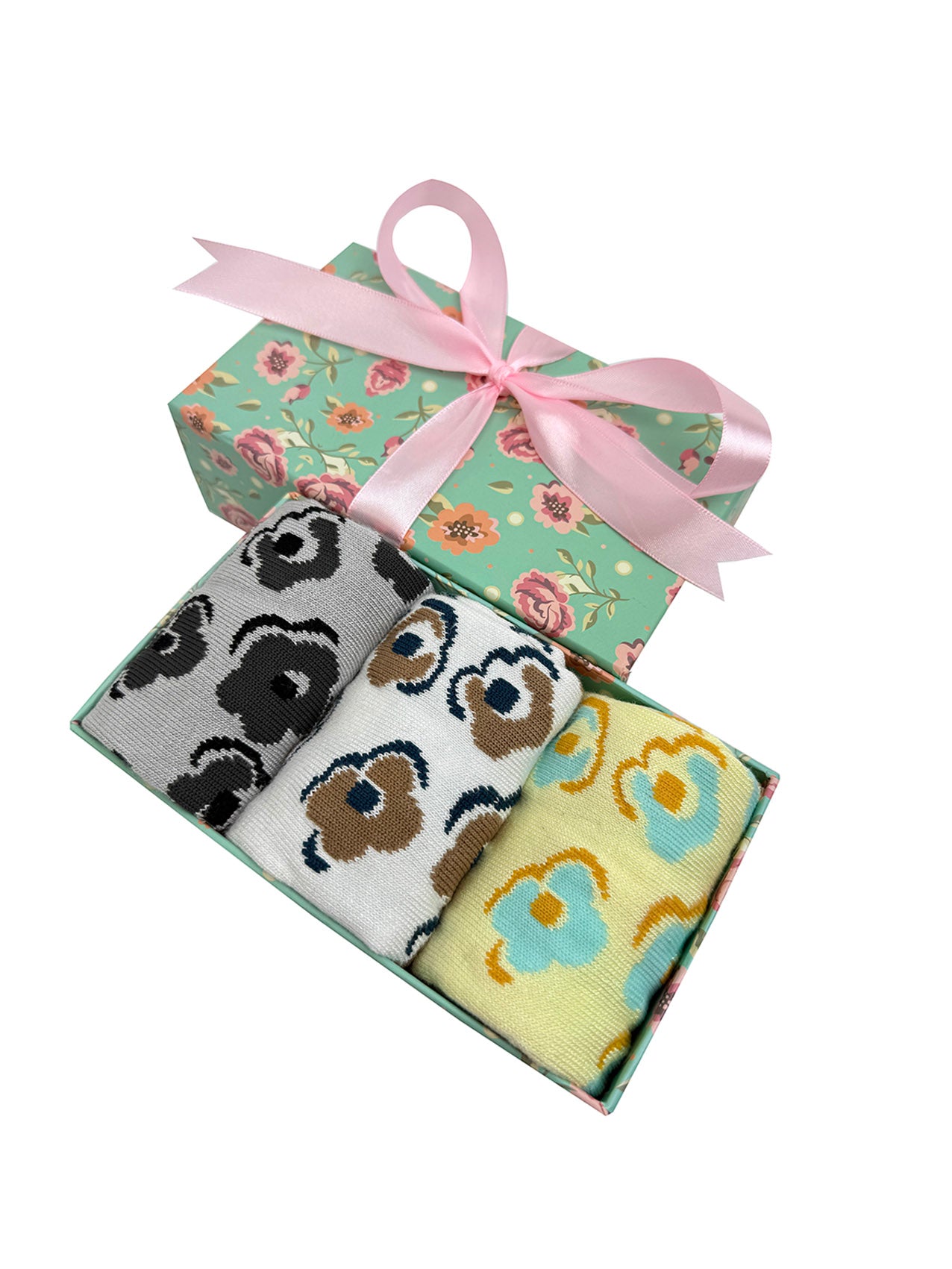 SK-47 A Gift Box of 3 Pairs of Floral Print Bamboo Socks