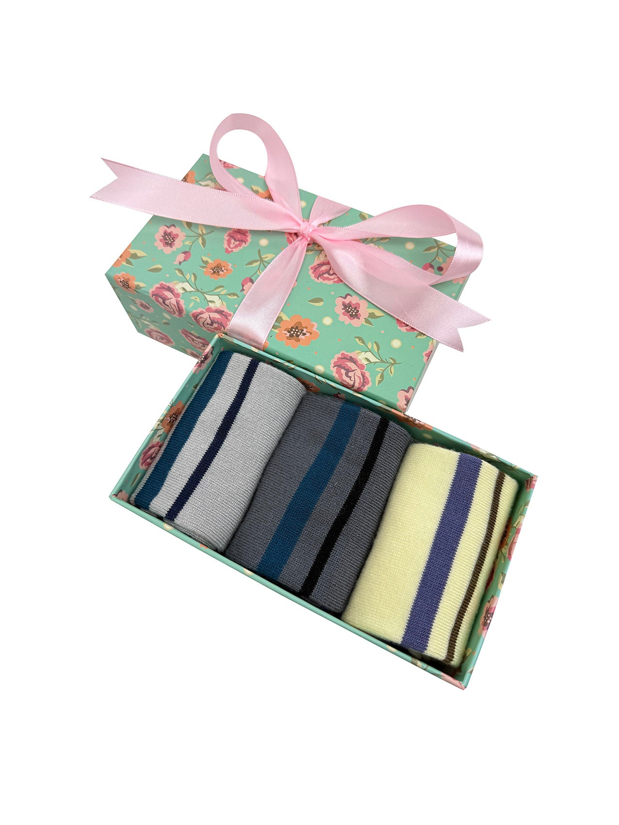 SK-51 A Gift Box of 3 Pairs of Stripes Print Bamboo Socks