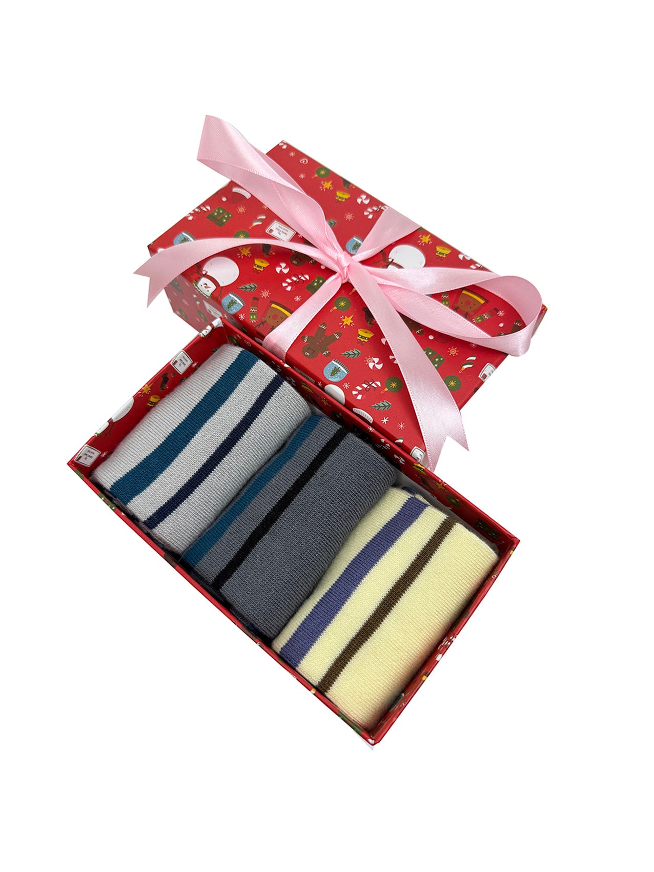 SK-51 A Gift Box of 3 Pairs of Stripes Print Bamboo Socks