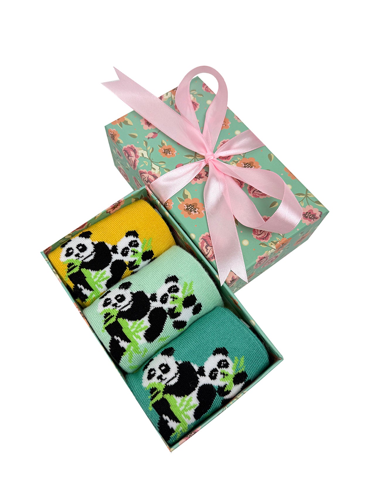 SK-53 A Gift Box of 3 Pairs of Panda Print Bamboo Socks