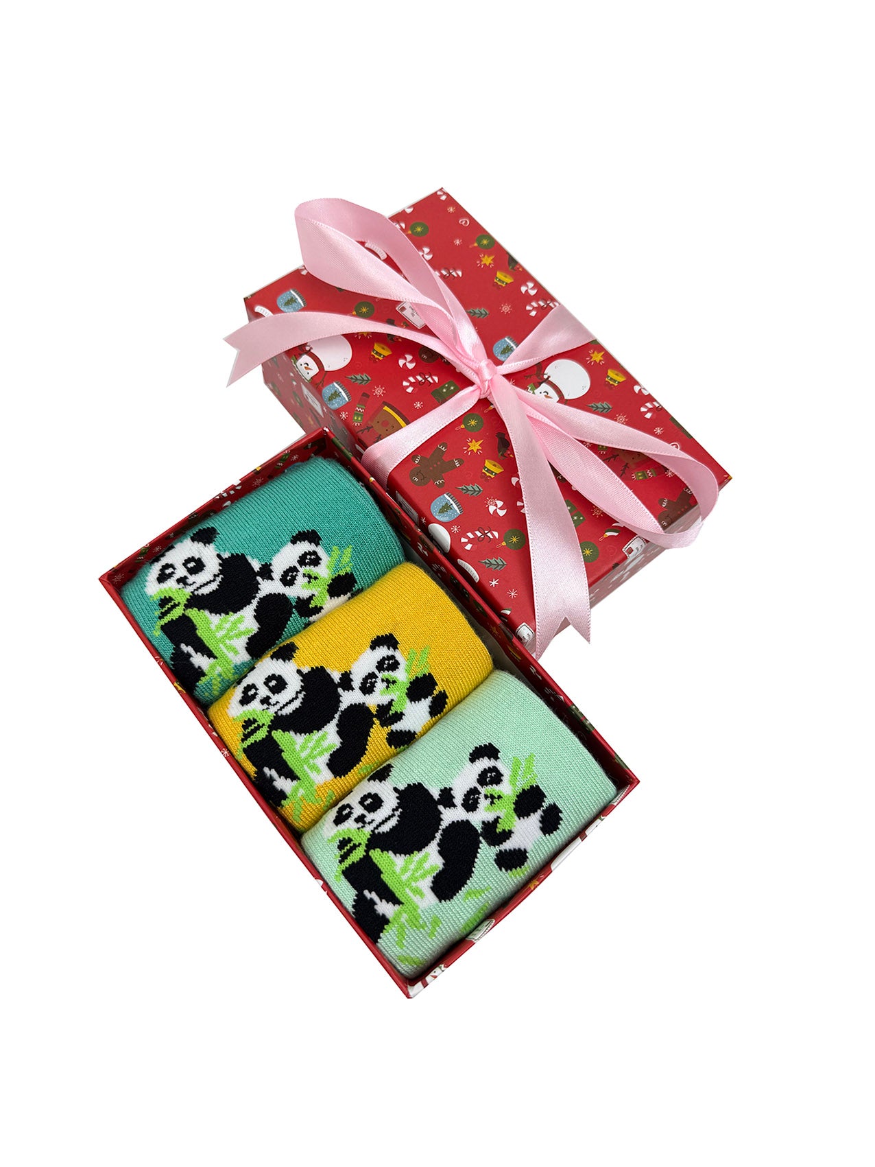 SK-53 A Gift Box of 3 Pairs of Panda Print Bamboo Socks