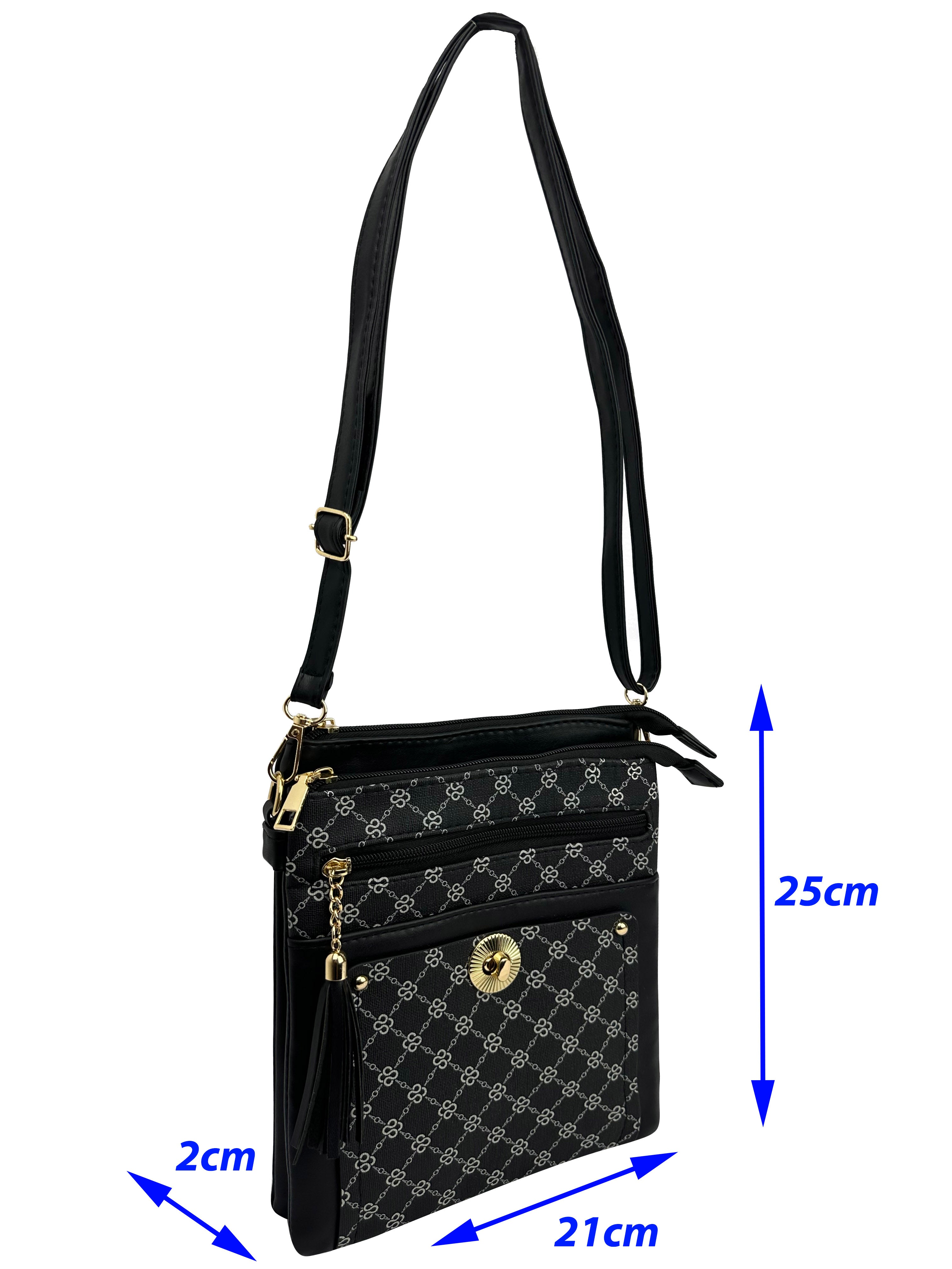 BG24165-080 Dual Zip Monogrammed Cross Body Bag Messenger Shoulder Handbag