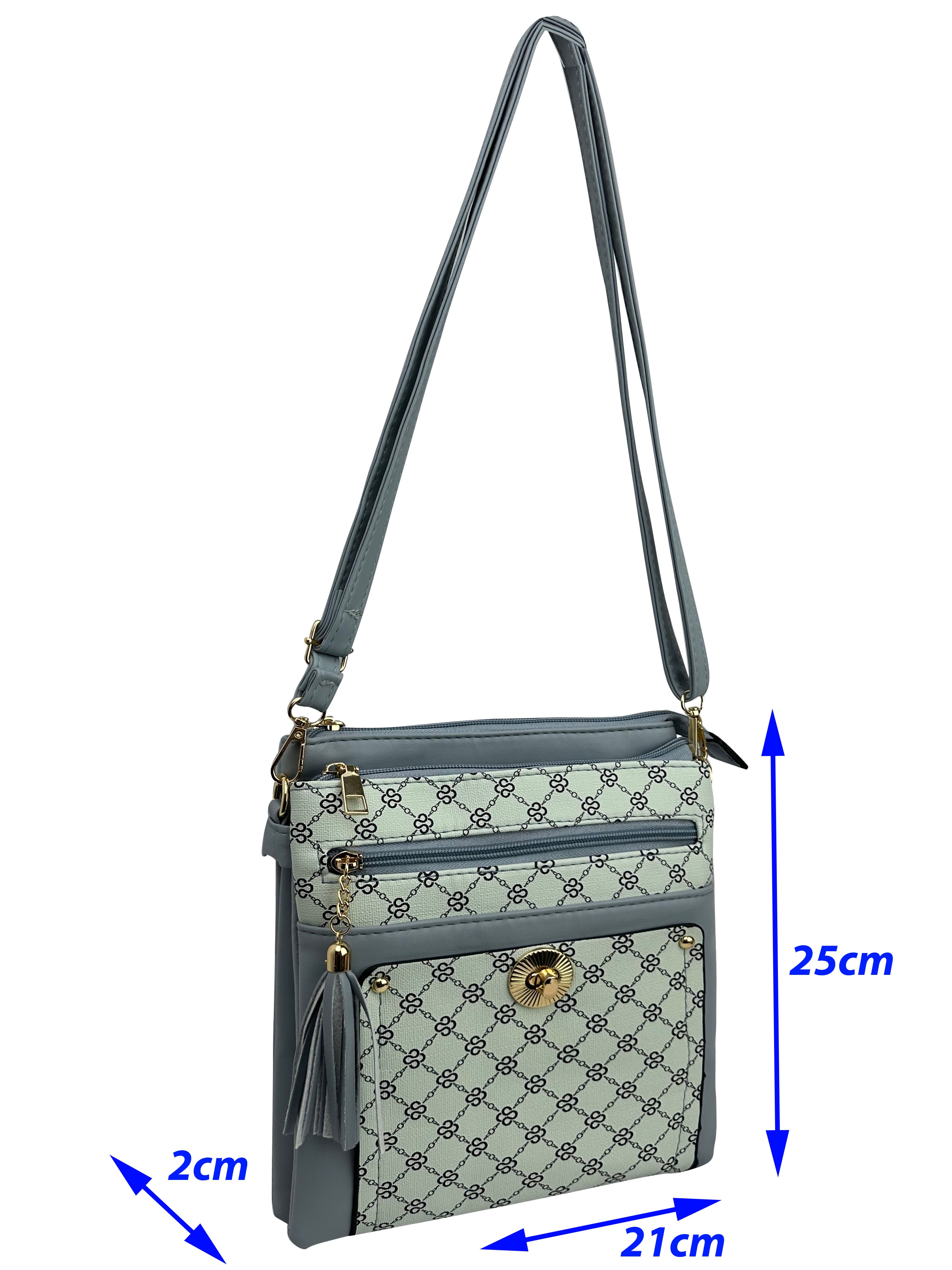 BG24165-080 Dual Zip Monogrammed Cross Body Bag Messenger Shoulder Handbag