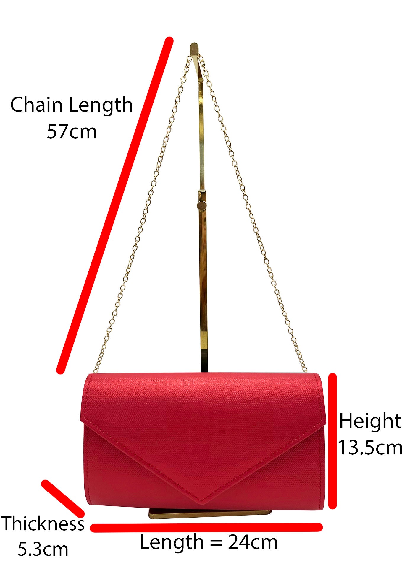 CB24160-006 Plain Envelope Style Clutch Bag with Long Shoulder Chain