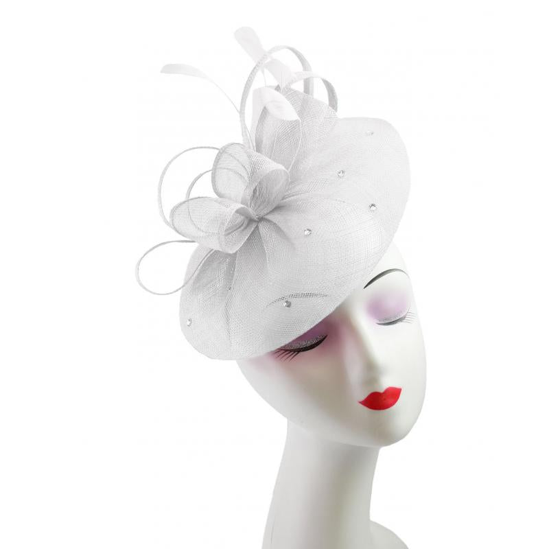 FT9020-004 Sinamay Fascinator with Diamonds and Real Feather