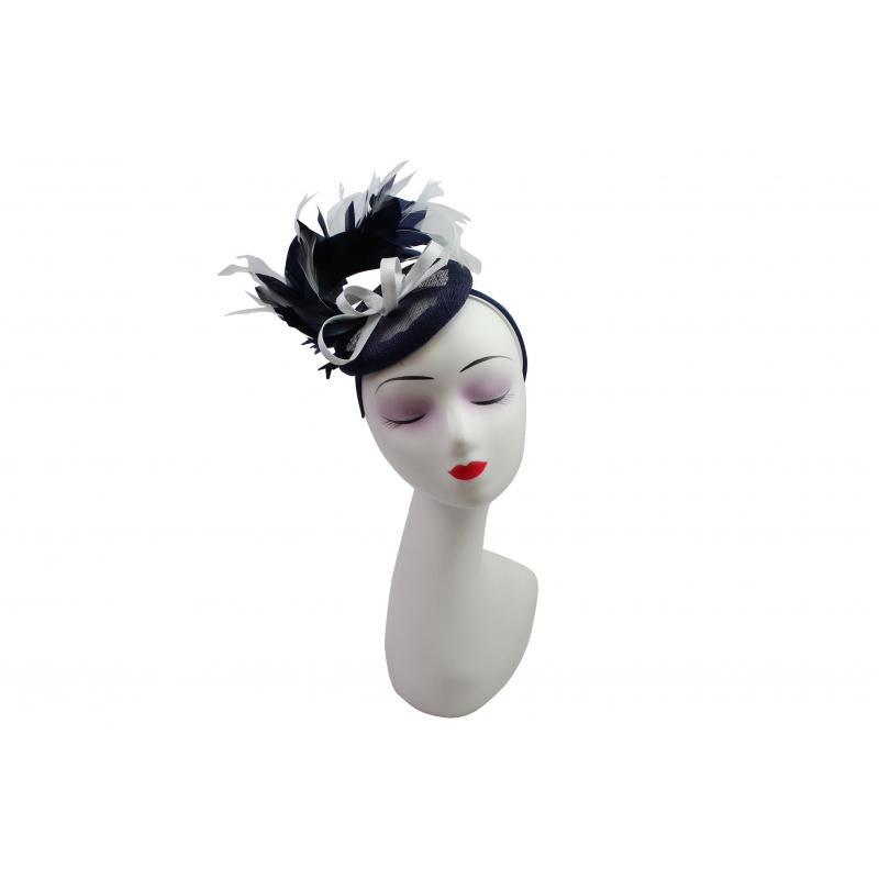 FT9022-009 Contrast Colour Fascinator with Synthetic Feathers & Sinamay Disc
