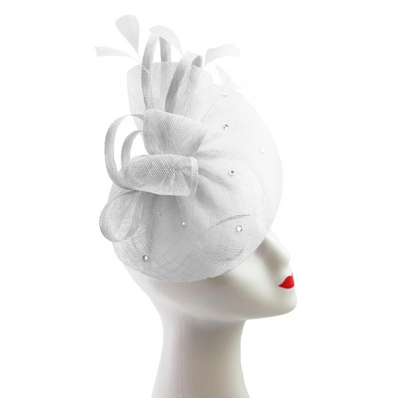 FT9020-004 Sinamay Fascinator with Diamonds and Real Feather