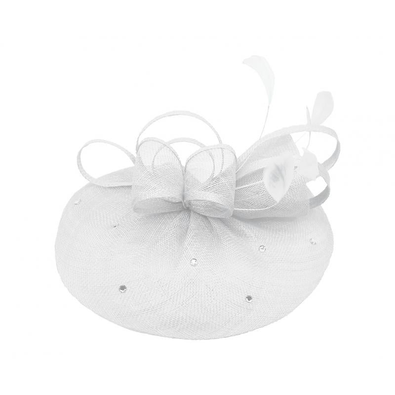 FT9020-004 Sinamay Fascinator with Diamonds and Real Feather
