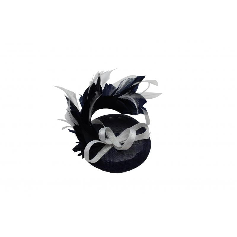 FT9022-009 Contrast Colour Fascinator with Synthetic Feathers & Sinamay Disc