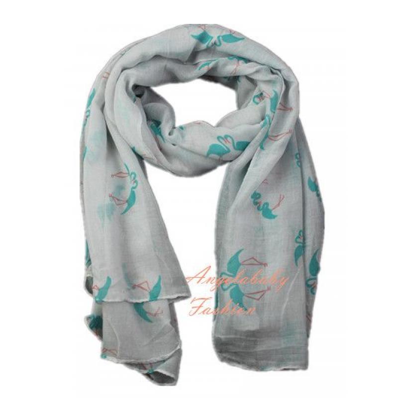 HR1555-22 Varicoloured Flamingo Print Scarf