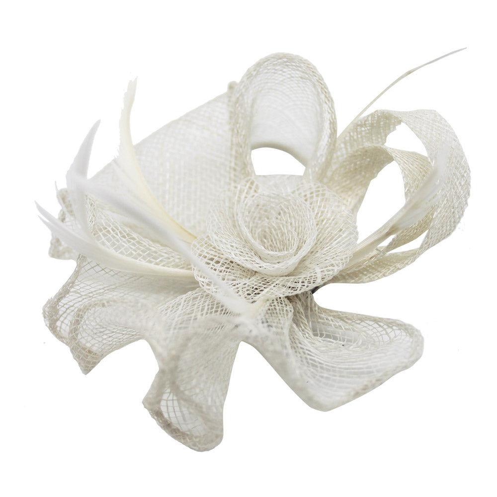 FT9085-032 Sinamay Flower Fascinator with Curled Feather