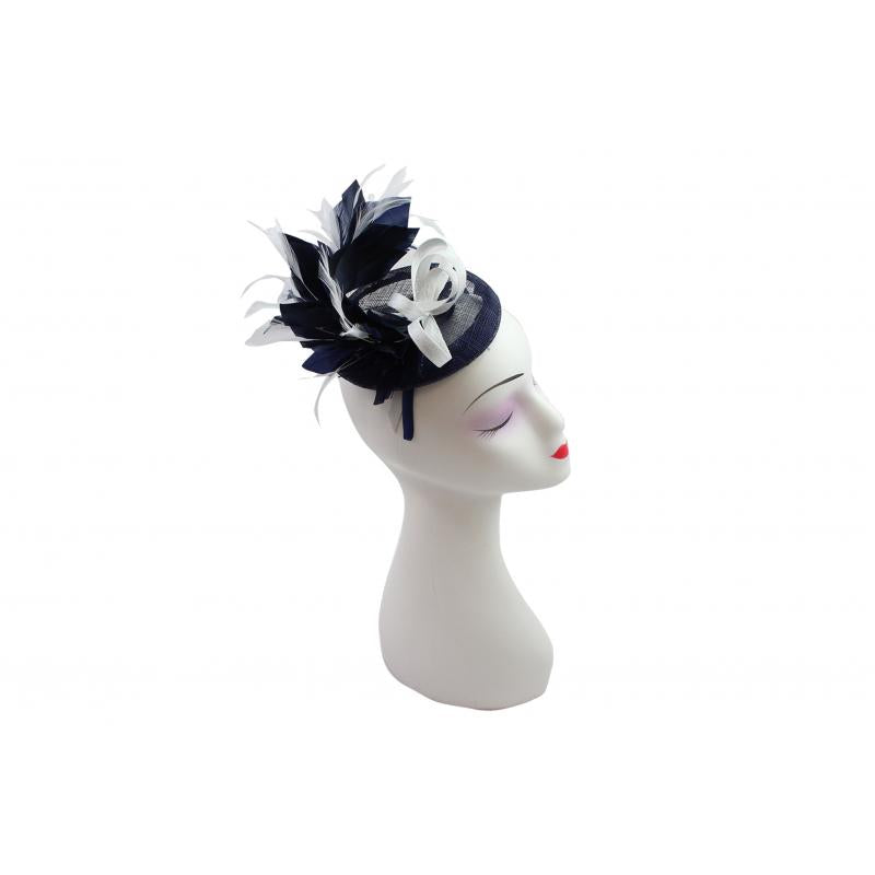 FT9022-009 Contrast Colour Fascinator with Synthetic Feathers & Sinamay Disc
