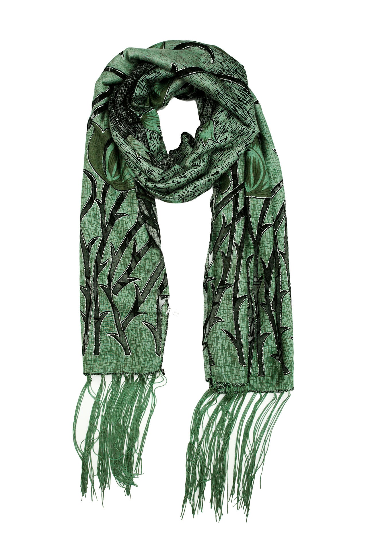 YH-1 Floral Design Velvet Polyester Scarf with Shiny Glitter