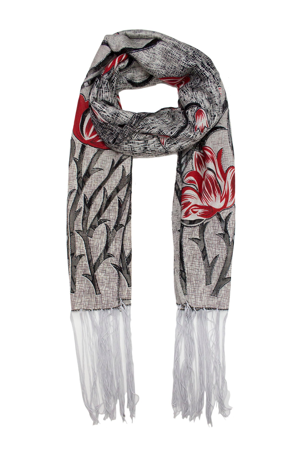 YH-1 Floral Design Velvet Polyester Scarf with Shiny Glitter