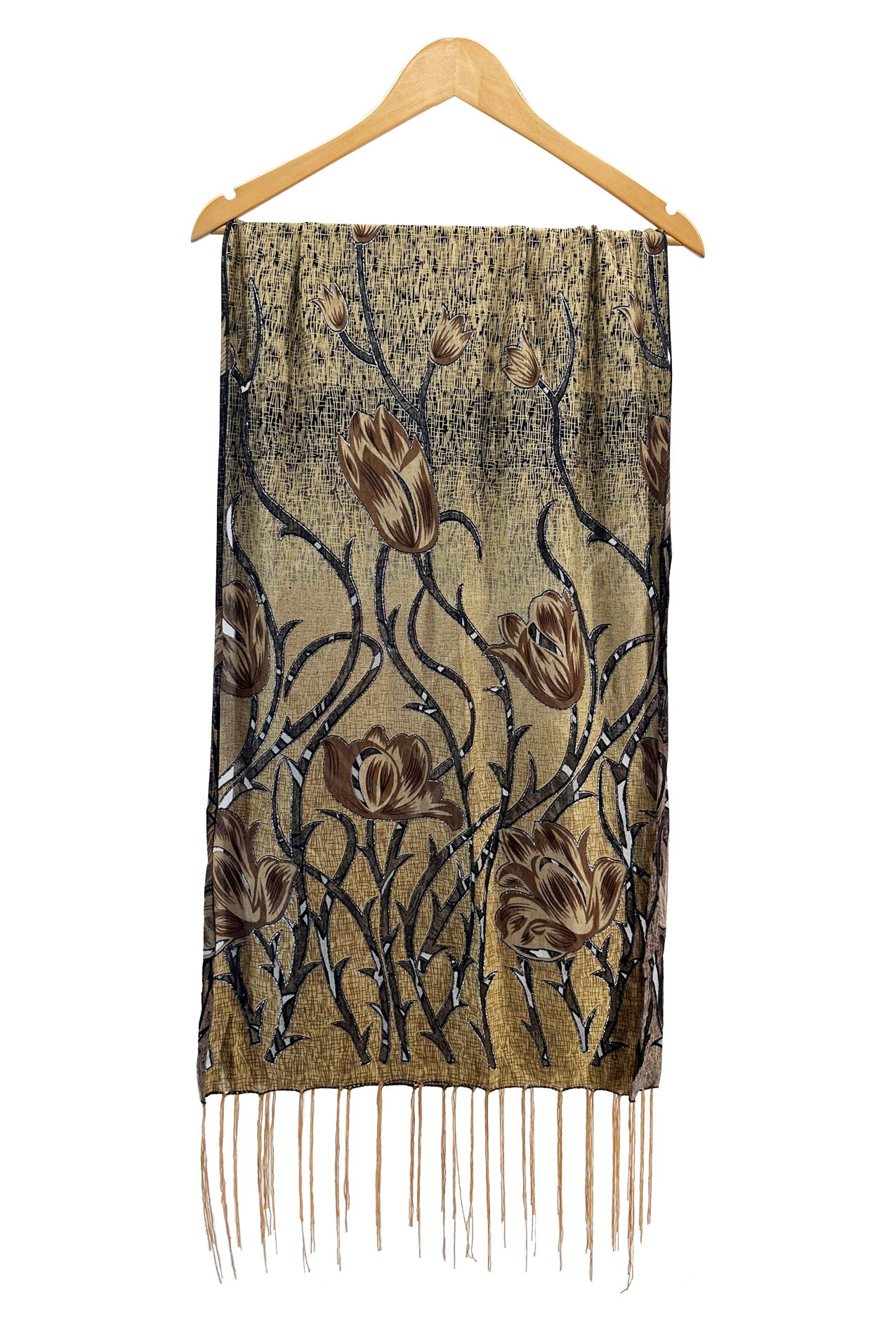 YH-1 Floral Design Velvet Polyester Scarf with Shiny Glitter
