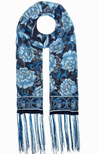 YH-5 Large Floral Pattern Scarf with Glittery Trimmings