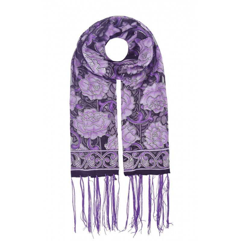 YH-5 Large Floral Pattern Scarf with Glittery Trimmings