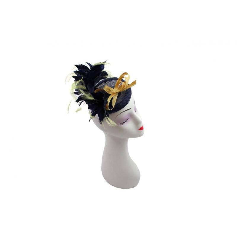 FT9022-009 Contrast Colour Fascinator with Synthetic Feathers & Sinamay Disc
