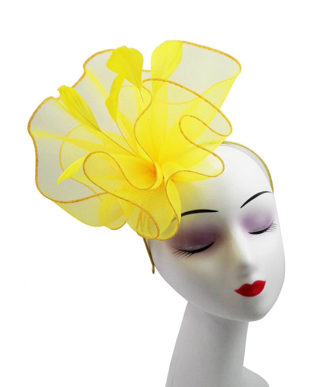 FT9009-030 Large Frilled Mesh Fascinator with Feathers