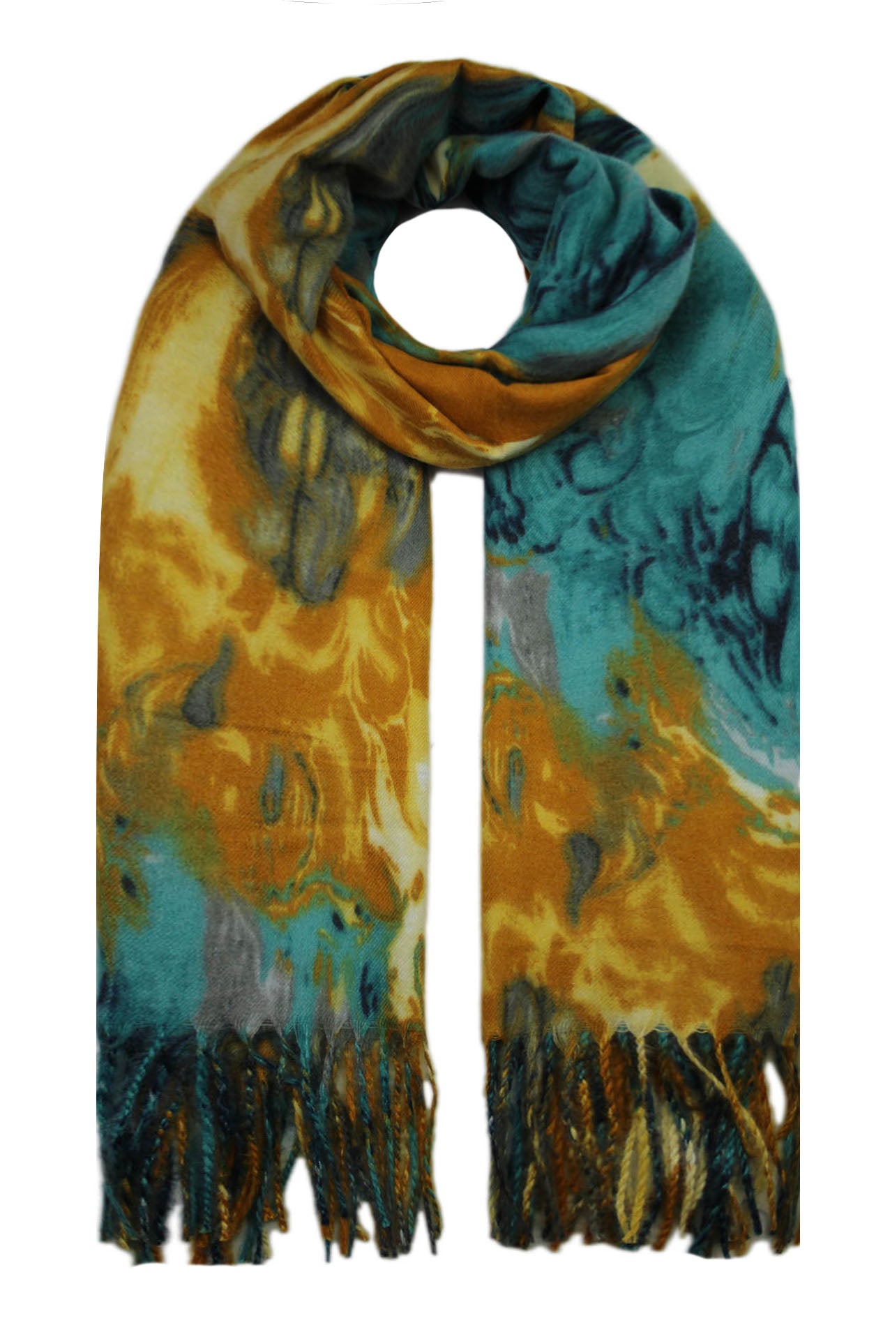 SF19128-78 Marble-Style Colour Print Wool Blend Scarf