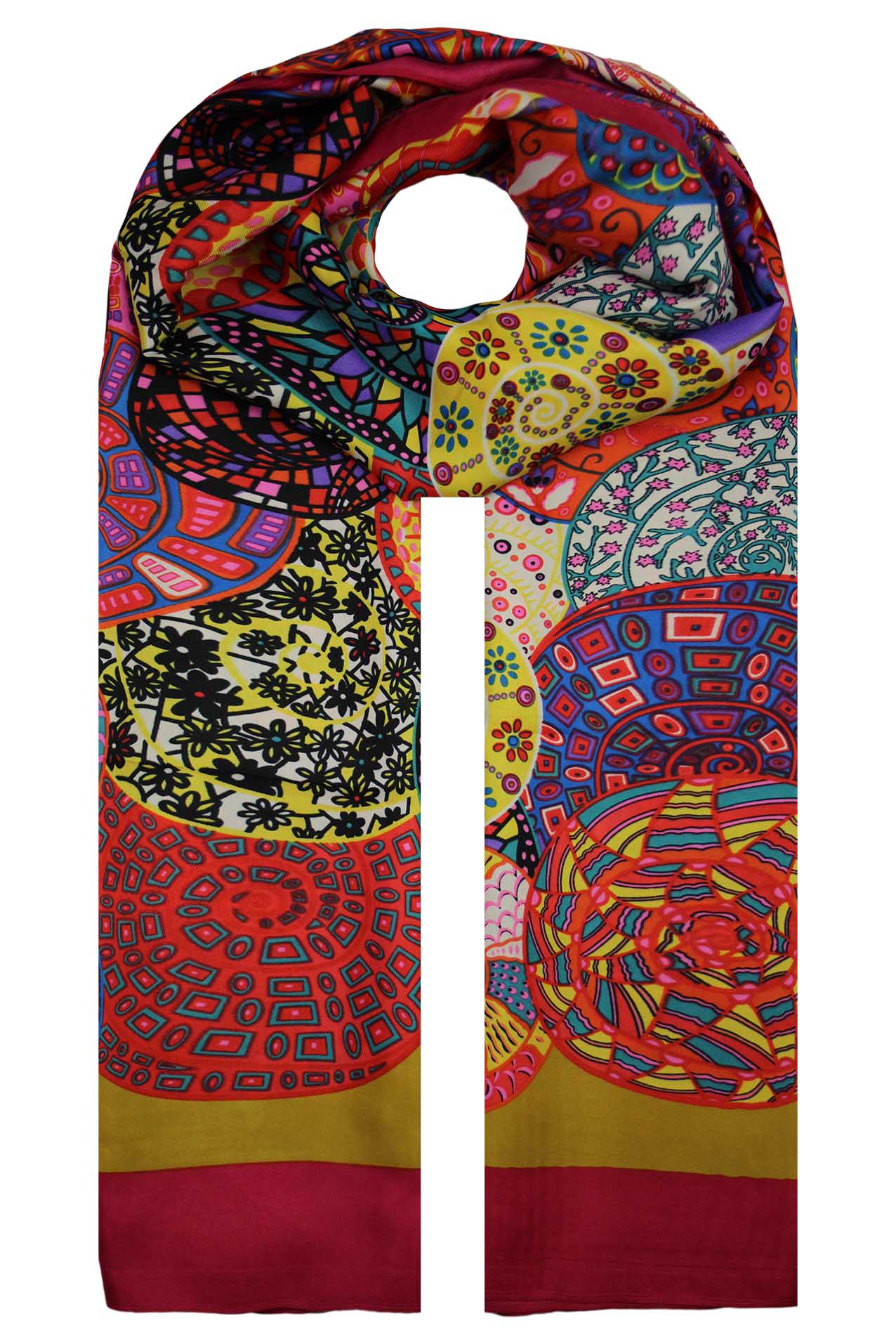 SF19120-131 Colourful Geometric Mix Pattern Silky Scarf